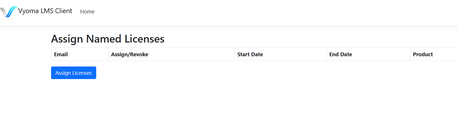 Client App showing Assign Named Licenses